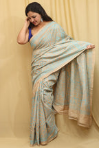 Pastel Kantha Hand Embroidered Gachi Tussar Silk Saree - Luxurion World