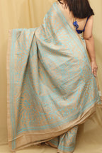 Pastel Kantha Hand Embroidered Gachi Tussar Silk Saree - Luxurion World