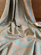 Pastel Kantha Hand Embroidered Gachi Tussar Silk Saree - Luxurion World