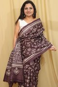 Exquisite Brown Kantha Hand Embroidered Gachi Tussar Silk Saree - Luxurion World