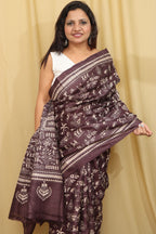Exquisite Brown Kantha Hand Embroidered Gachi Tussar Silk Saree - Luxurion World