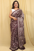 Exquisite Brown Kantha Hand Embroidered Gachi Tussar Silk Saree - Luxurion World