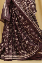 Exquisite Brown Kantha Hand Embroidered Gachi Tussar Silk Saree - Luxurion World