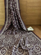 Exquisite Brown Kantha Hand Embroidered Gachi Tussar Silk Saree - Luxurion World