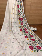 Pastel Kantha Tussar Silk Saree with Hand Embroidery - Luxurion World