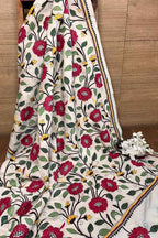 Pastel Kantha Tussar Silk Saree with Hand Embroidery - Luxurion World
