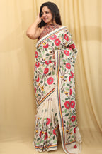 Pastel Kantha Tussar Silk Saree with Hand Embroidery - Luxurion World