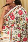 Pastel Kantha Tussar Silk Saree with Hand Embroidery - Luxurion World