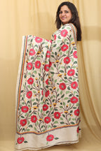 Pastel Kantha Tussar Silk Saree with Hand Embroidery - Luxurion World