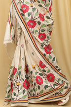 Pastel Kantha Tussar Silk Saree with Hand Embroidery - Luxurion World