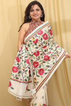 Pastel Kantha Tussar Silk Saree with Hand Embroidery - Luxurion World