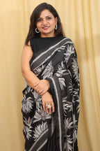 Exquisite Black Kantha Embroidered Bangalore Silk Saree - Luxurion World