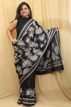 Exquisite Black Kantha Embroidered Bangalore Silk Saree - Luxurion World
