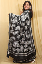 Exquisite Black Kantha Embroidered Bangalore Silk Saree - Luxurion World
