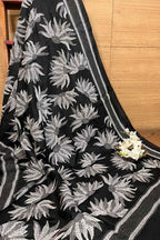 Exquisite Black Kantha Embroidered Bangalore Silk Saree - Luxurion World