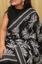 Exquisite Black Kantha Embroidered Bangalore Silk Saree - Luxurion World