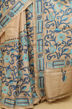 Pastel Kantha Hand Embroidered Gachi Tussar Silk Saree - Luxurion World