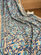 Pastel Kantha Hand Embroidered Gachi Tussar Silk Saree - Luxurion World