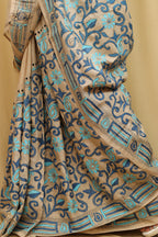 Pastel Kantha Hand Embroidered Gachi Tussar Silk Saree - Luxurion World