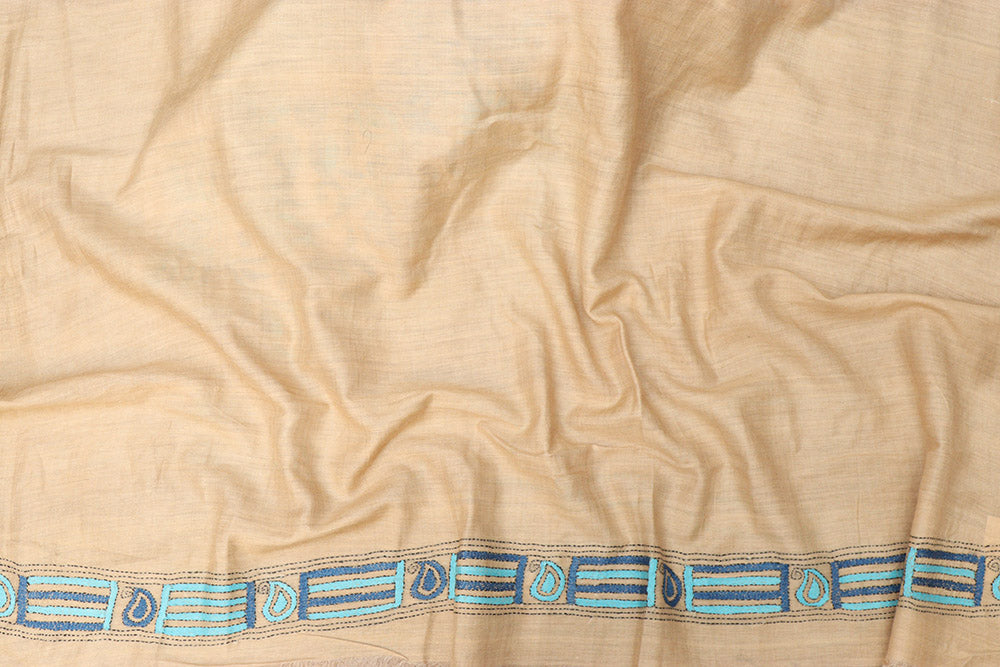 Pastel Kantha Hand Embroidered Gachi Tussar Silk Saree - Luxurion World