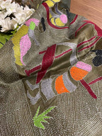 Pastel Kantha Tussar Silk Saree with Hand Embroidery - Luxurion World