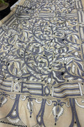 Pastel Kantha Hand Embroidered Tussar Silk Lotus Design Saree