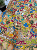 Pastel Kantha Hand Embroidered Bangalore Silk Saree