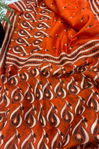 Orange Kantha Hand Embroidered Bangalore Silk Saree