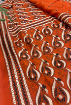 Orange Kantha Hand Embroidered Bangalore Silk Saree