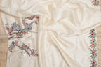 Pastel Hand Embroidered Kantha Pure Tussar Silk Sequins Work Saree - Luxurion World