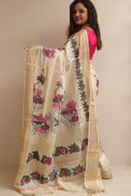 Pastel Hand Embroidered Kantha Pure Tussar Silk Sequins Work Saree - Luxurion World