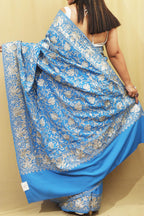Exquisite Blue Embroidered Kashmiri Tilla Work Crepe Saree - Luxurion World