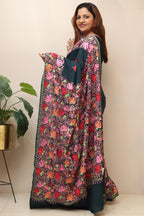 Green Embroidered Kashmiri Tilla Work Crepe Saree - Luxurion World