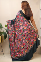 Green Embroidered Kashmiri Tilla Work Crepe Saree - Luxurion World