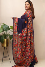 Stunning Blue Embroidered Kashmiri Aari Work Georgette Saree - Luxurion World