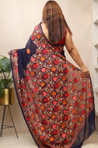 Stunning Blue Embroidered Kashmiri Aari Work Georgette Saree - Luxurion World