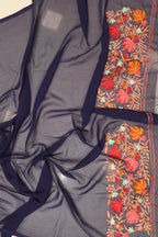 Stunning Blue Embroidered Kashmiri Aari Work Georgette Saree - Luxurion World
