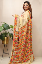 Elegant Cream Embroidered Kashmiri Aari Work Georgette Saree - Luxurion World