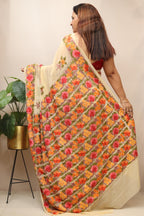 Elegant Cream Embroidered Kashmiri Aari Work Georgette Saree - Luxurion World