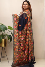 Elegant Blue Embroidered Kashmiri Aari Work Georgette Saree - Luxurion World
