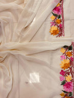 Elegant Off White Georgette Kashmiri Aari Embroidered Work Saree - Luxurion World