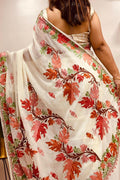 Elegant Off White Georgette Kashmiri Aari Embroidered Work Saree - Luxurion World