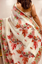 Elegant Off White Georgette Kashmiri Aari Embroidered Work Saree - Luxurion World