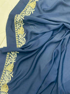 Blue Embroidered Kashmiri Tilla Work Crepe Saree - Luxurion World