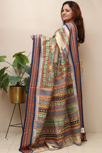 Pastel Hand Painted Madhubani Pure Tussar Silk Vidharbha Saree - Luxurion World