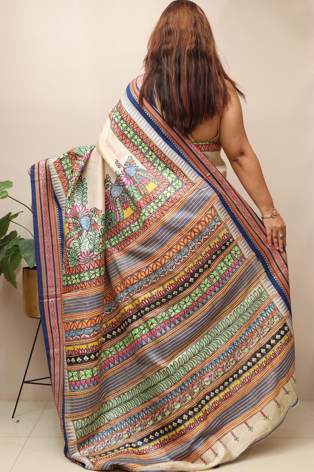 Pastel Hand Painted Madhubani Pure Tussar Silk Vidharbha Saree - Luxurion World