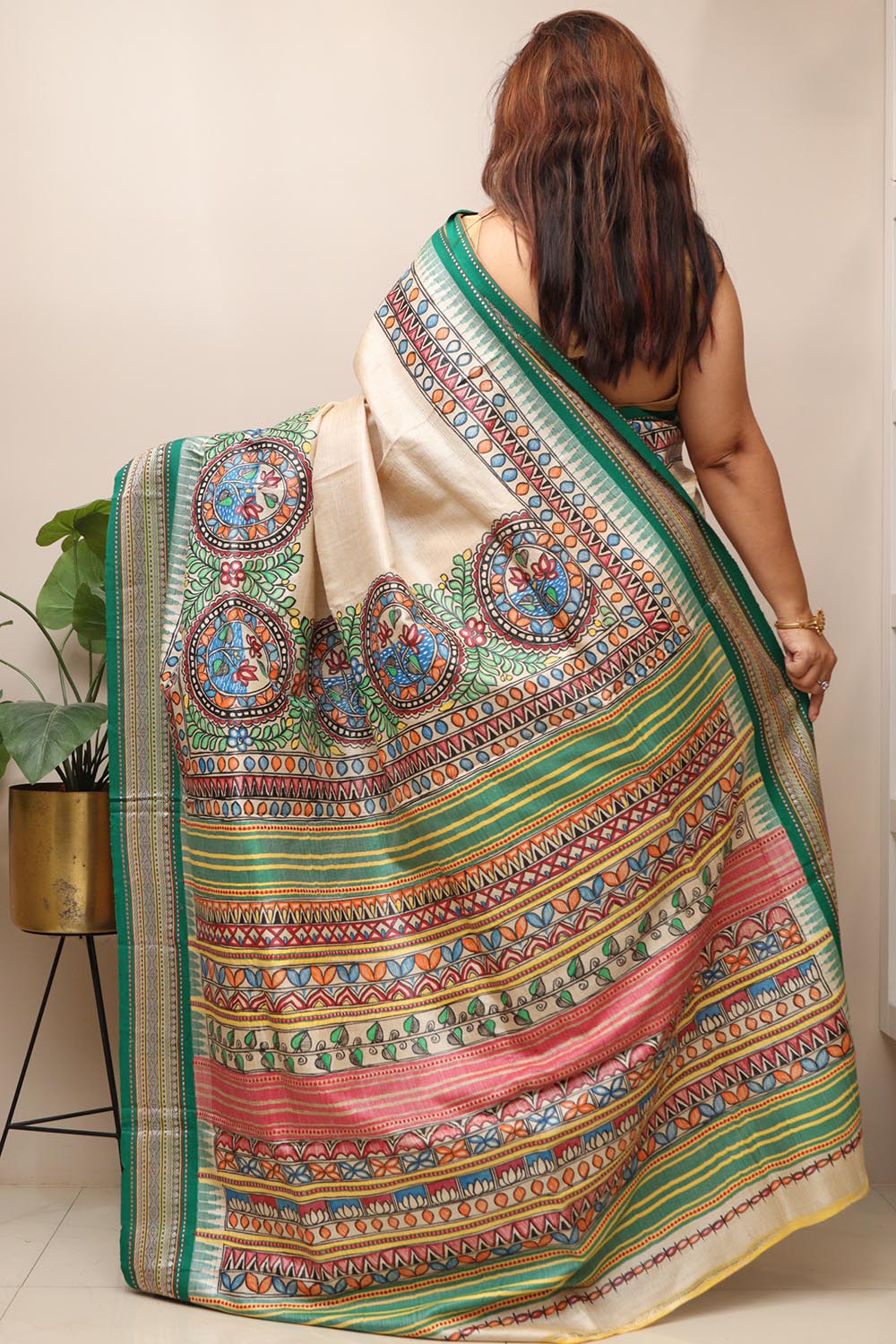 Pastel Hand Painted Madhubani Pure Tussar Silk Vidharbha Saree - Luxurion World