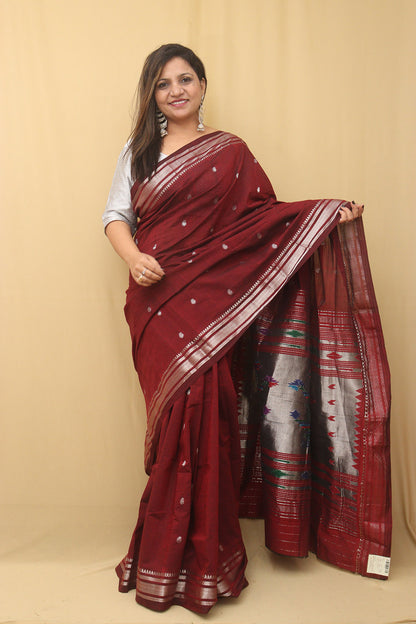 Maroon Paithani Handloom Pure Cotton Saree - Luxurion World