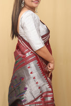 Maroon Paithani Handloom Pure Cotton Saree - Luxurion World