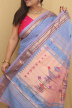 Blue Paithani Handloom Pure Cotton Saree - Luxurion World